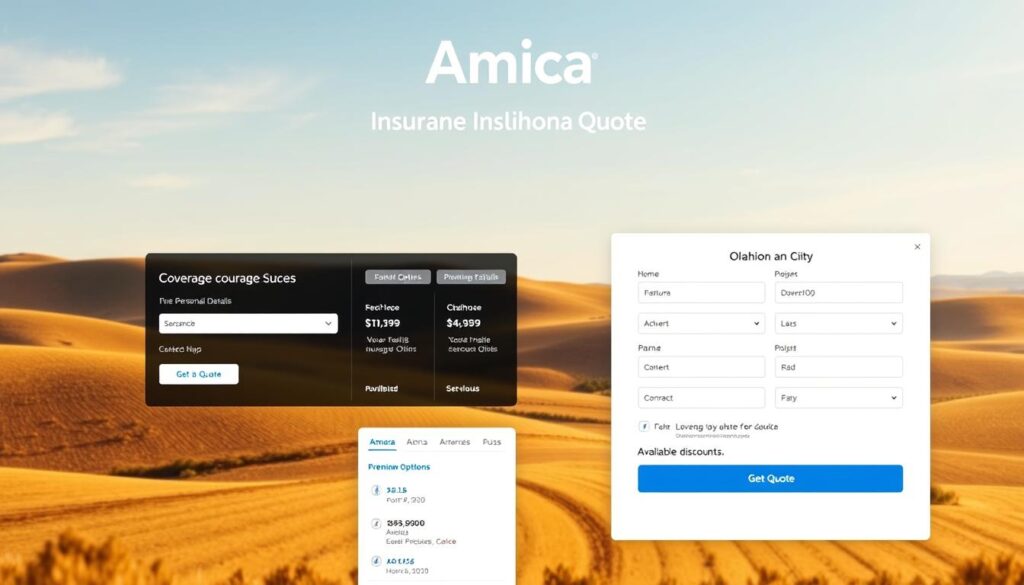 A modern, intuitive interface showcasing the Amica Insurance Oklahoma quote process. In the foreground, a clean, well-designed form with fields for personal details, coverage options, and a prominent &amp;amp;amp;amp;amp;quot;Get Quote&amp;amp;amp;amp;amp;quot; button. The middle ground features a dynamic display of insurance coverage details, premium estimates, and available discounts. The background is a warm, inviting scene of an Oklahoma landscape, with rolling hills, a clear blue sky, and the Amica logo subtly integrated. Soft, natural lighting creates a sense of trust and reliability. The overall composition conveys a seamless, user-friendly experience for obtaining an Amica Insurance quote in Oklahoma.