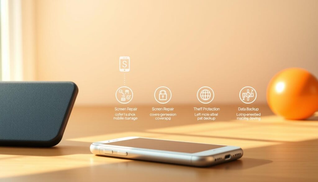 A striking and informative illustration showcasing the key features of Optimum Mobile Insurance. In the foreground, a pristine smartphone protected by a sleek, shock-absorbent case, highlighting the coverage for device damage. In the middle ground, a series of icons representing the comprehensive plan benefits, such as screen repair, theft protection, and data backup. The background features a minimalist, elegant design with a soft gradient, conveying a sense of security and reliability. Bright, natural lighting casts a warm glow, creating a pleasant and inviting atmosphere. Captured with a high-quality camera lens, the image strikes a balance between functional details and visual appeal, effectively communicating the value proposition of Optimum Mobile Insurance.