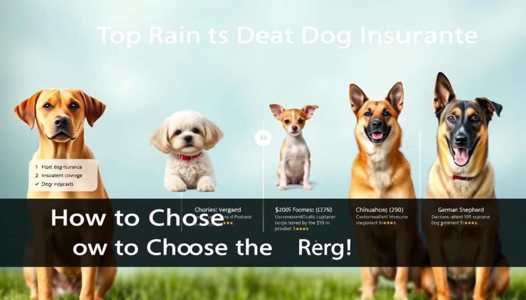 A well-lit, high-definition comparison chart showcasing the top-rated dog insurance providers. The foreground features four dog breeds - a Labrador, a Poodle, a Chihuahua, and a German Shepherd - each accompanied by an informative panel detailing coverage, costs, and customer satisfaction ratings. The middle ground displays a clean, minimalist layout with crisp typography and intuitive iconography. The background is a soft, blurred gradient in soothing shades of blue and green, conveying a sense of trust and reliability. The overall tone is professional, informative, and visually appealing, perfectly suited to illustrate the &amp;amp;amp;amp;amp;quot;How to Choose the Right Dog Insurance&amp;amp;amp;amp;amp;quot; section of the article.