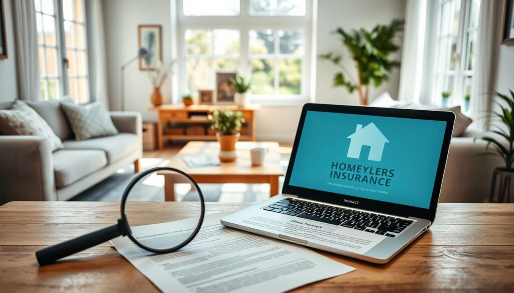 An airy living room with sunlight streaming through large windows, showcasing the essentials of homeowners insurance: a cozy couch, a sturdy oak table, and a potted plant symbolizing the protection of a family's most valuable asset - their home. In the foreground, a magnifying glass and documents carefully laid out, representing the careful examination of policy details. The middle ground features a laptop displaying an insurance policy, emphasizing the importance of understanding coverage. In the background, a stylized house icon and an abstract graph, conveying the financial security and peace of mind that homeowners insurance provides. The scene is captured with a crisp, documentary-style lens, conveying a sense of professionalism and attention to detail. An airy living room with sunlight streaming through large windows, showcasing the essentials of homeowners insurance: a cozy couch, a sturdy oak table, and a potted plant symbolizing the protection of a family's most valuable asset - their home. In the foreground, a magnifying glass and documents carefully laid out, representing the careful examination of policy details. The middle ground features a laptop displaying an insurance policy, emphasizing the importance of understanding coverage. In the background, a stylized house icon and an abstract graph, conveying the financial security and peace of mind that homeowners insurance provides. The scene is captured with a crisp, documentary-style lens, conveying a sense of professionalism and attention to detail.